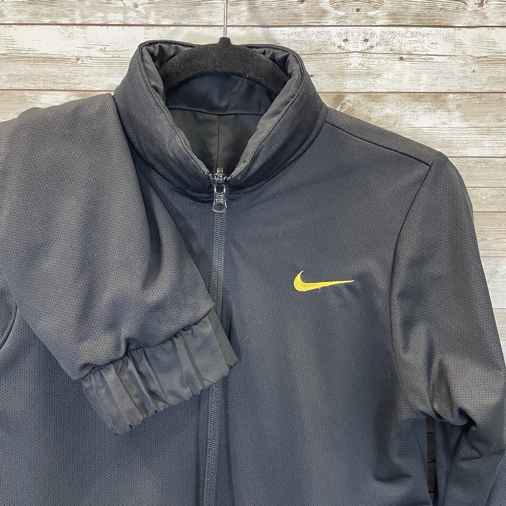Nike Womens M Jacket Reversible Black Fit Dry Hidden Hood Running Cycling Logo - Picture 9 of 16